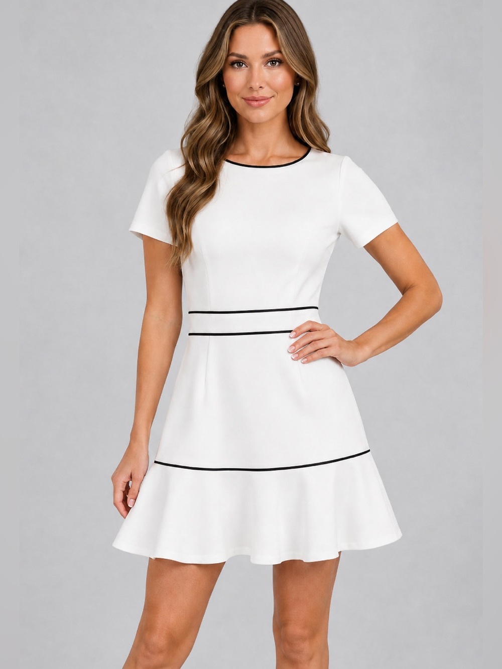 Love…ady White Fit & Flare Mini Dress Black Trim Size Small